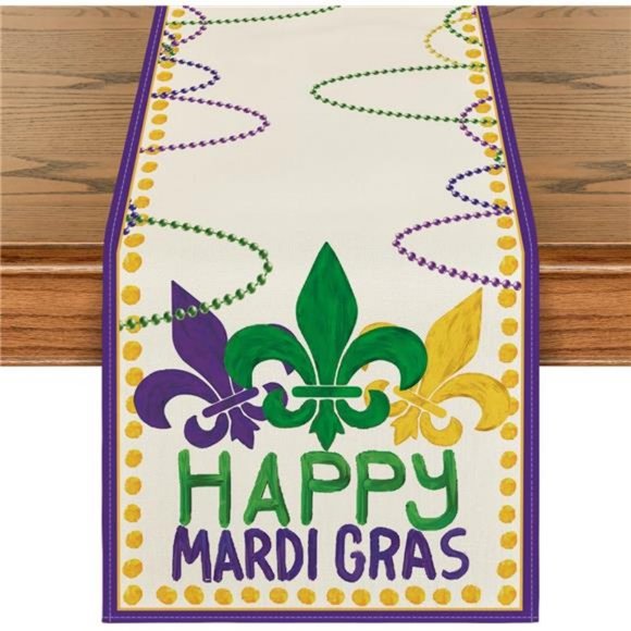 Mardi Gras Table Runner Party Decor Fleur De Lis Cottage Dining Decorative Cloth - Picture 1 of 4